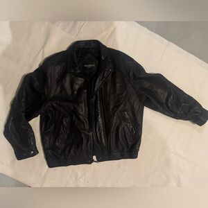 Vintage Brandini le Collezioni Black Leather Bomber Jacket - Size Large